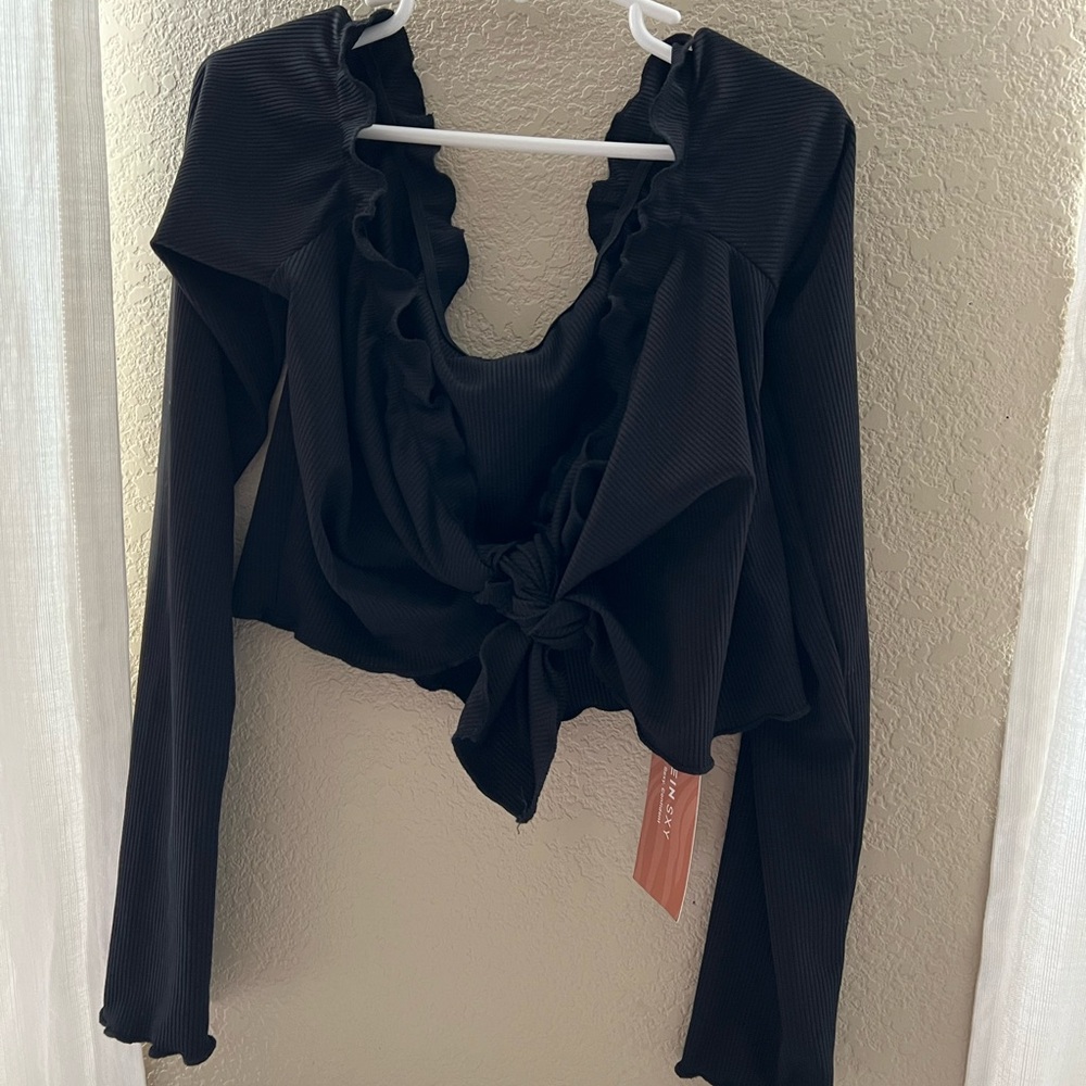 Black Ruffled Long Sleeve Top